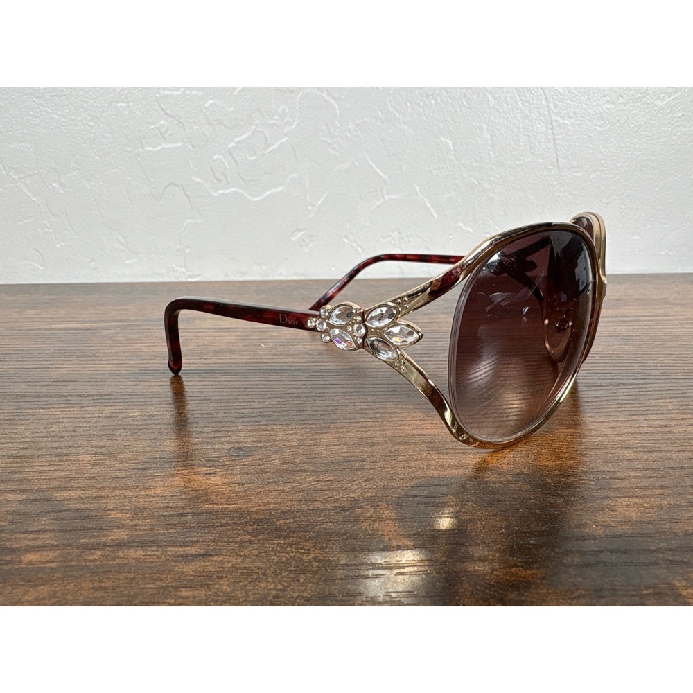 Vintage Dior Rose M89S2 DioRose Gold Crystals Sunglasses Tortoise Floral Italy